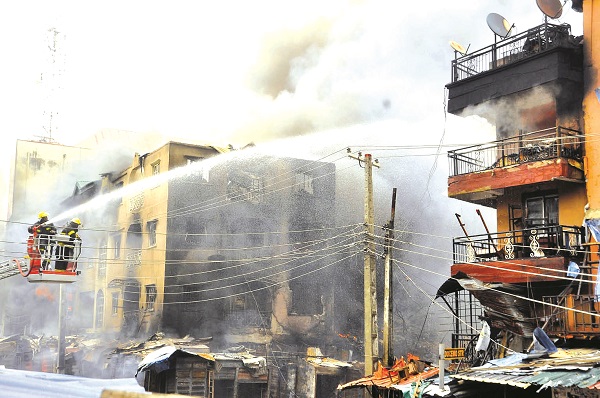 Four Buildings Collapse in Blaze at Dosunmu Market, Lagos Island