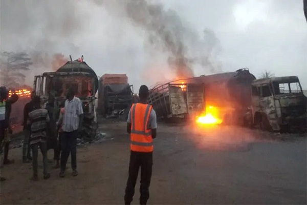 Fuel Tanker Collapses and Catches Fire on Lagos-Ibadan Expressway, No Casualties Reported