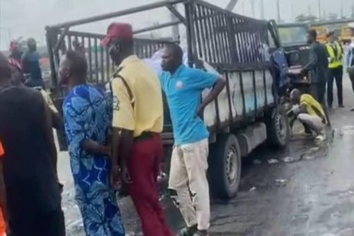 LASTMA: Brake Failure Causes Collision on Third Mainland Bridge Involving Mini Truck and Two Mazda Vehicles